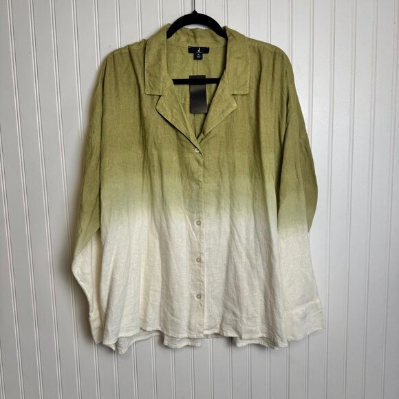 Jason Wu NWT Linen Blend Green Dip Dye Long Sleeve Top F22 - Picture 1 of 6